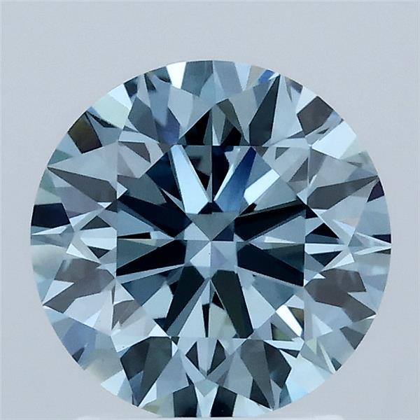 1.96 Carat Round Lab Grown Diamond, Ideal Cut, Fancy Vivid Blue Color, VVS2 Clarity
