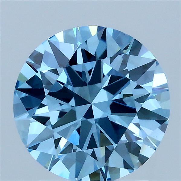 2.00 Carat Round Lab Grown Diamond, Excellent Cut, Fancy Vivid Blue Color, VS1 Clarity