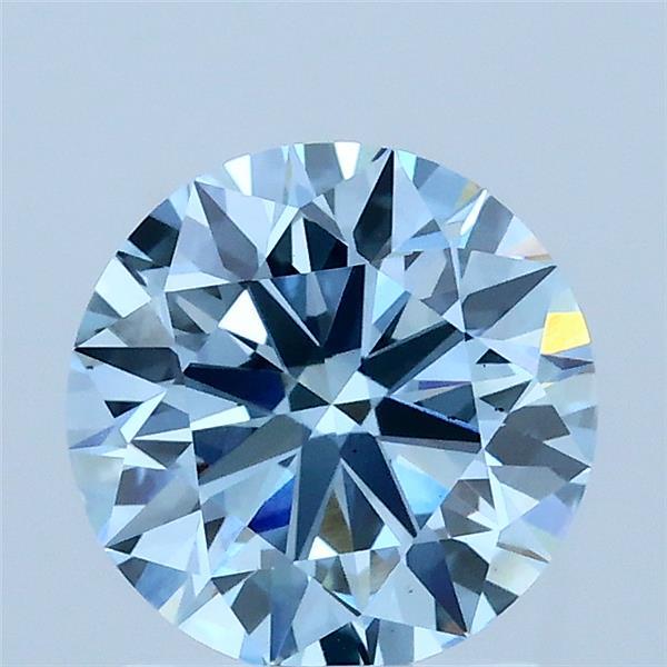1.53 Carat Round Lab Grown Diamond, Ideal Cut, Fancy Vivid Blue Color, VS2 Clarity