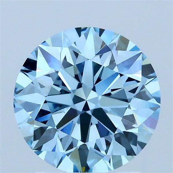 2.02 Carat Round Lab Grown Diamond, Ideal Cut, Fancy Vivid Blue Color, VVS2 Clarity