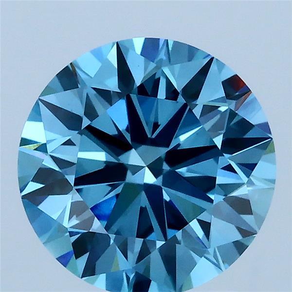 2.09 Carat Round Lab Grown Diamond, Ideal Cut, Fancy Vivid Blue Color, VVS2 Clarity