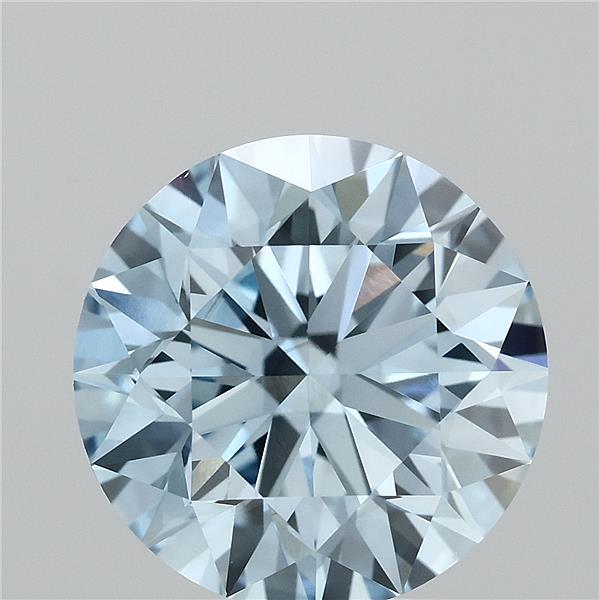 3.51 Carat Round Lab Grown Diamond, Ideal Cut, Fancy Vivid Blue Color, VS2 Clarity