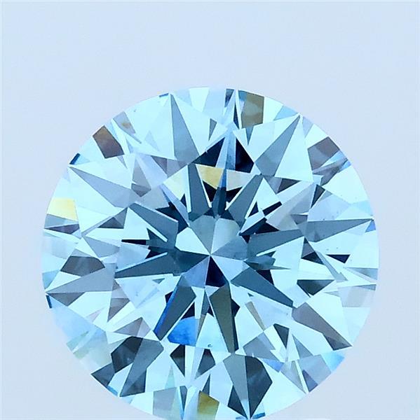 2.00 Carat Round Lab Grown Diamond, Ideal Cut, Fancy Vivid Blue Color, VS1 Clarity