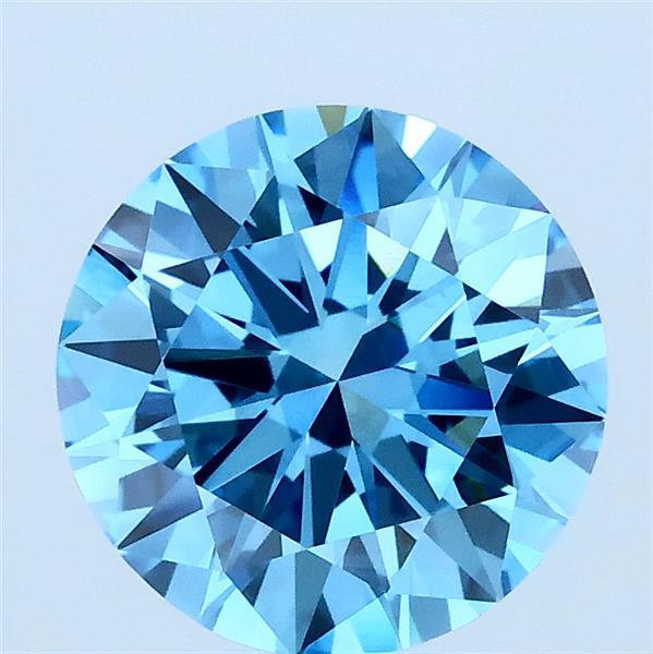 2.00 Carat Round Lab Grown Diamond, Excellent Cut, Fancy Vivid Blue Color, VVS2 Clarity