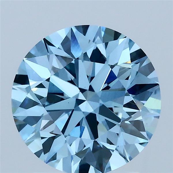 2.00 Carat Round Lab Grown Diamond, Ideal Cut, Fancy Vivid Blue Color, VS1 Clarity