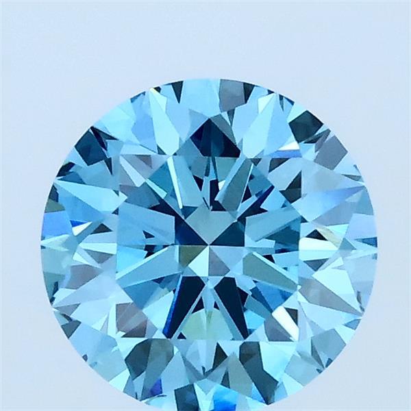 1.29 Carat Round Lab Grown Diamond, Ideal Cut, Fancy Vivid Blue Color, VVS2 Clarity