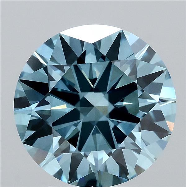 4.06 Carat Round Lab Grown Diamond, Excellent Cut, Fancy Vivid Blue Color, VVS2 Clarity