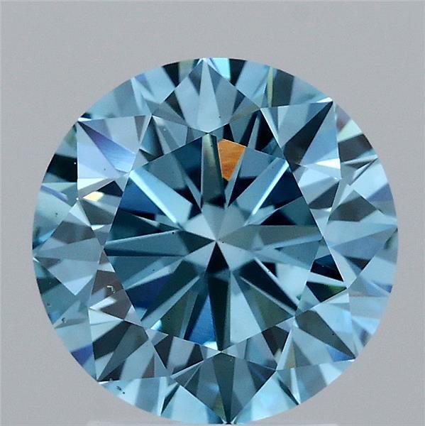 2.40 Carat Round Lab Grown Diamond, Ideal Cut, Fancy Vivid Blue Color, VS1 Clarity