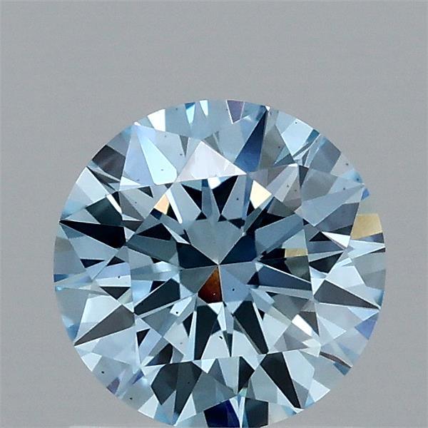 1.05 Carat Round Lab Grown Diamond, Excellent Cut, Fancy Vivid Blue Color, VS2 Clarity
