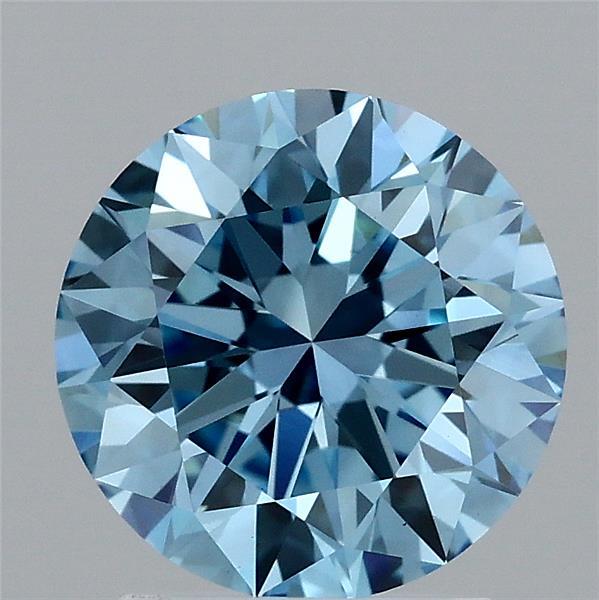 2.02 Carat Round Lab Grown Diamond, Ideal Cut, Fancy Vivid Blue Color, VS1 Clarity