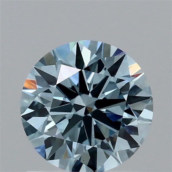 1.05 Carat Round Lab Grown Diamond, Ideal Cut, Fancy Vivid Blue Color, VS1 Clarity