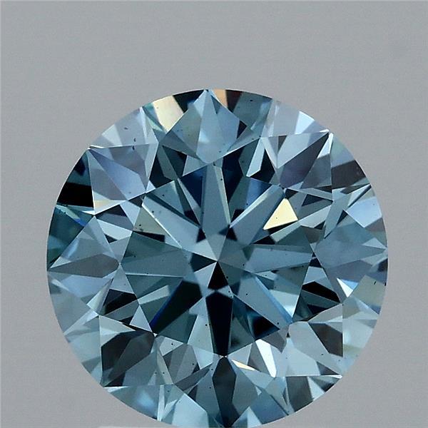 2.53 Carat Round Lab Grown Diamond, Excellent Cut, Fancy Vivid Blue Color, VS2 Clarity