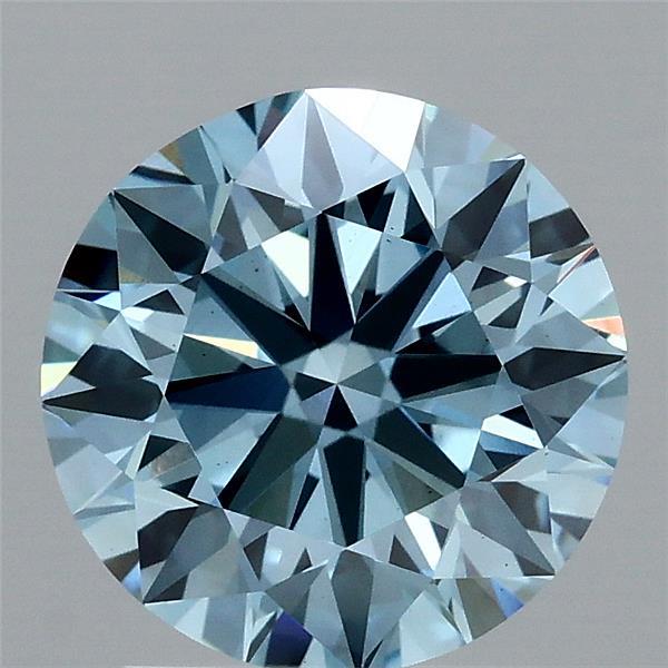 2.06 Carat Round Lab Grown Diamond, Ideal Cut, Fancy Vivid Blue Color, VS1 Clarity