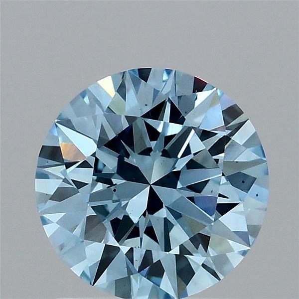 1.42 Carat Round Lab Grown Diamond, Excellent Cut, Fancy Vivid Blue Color, SI1 Clarity