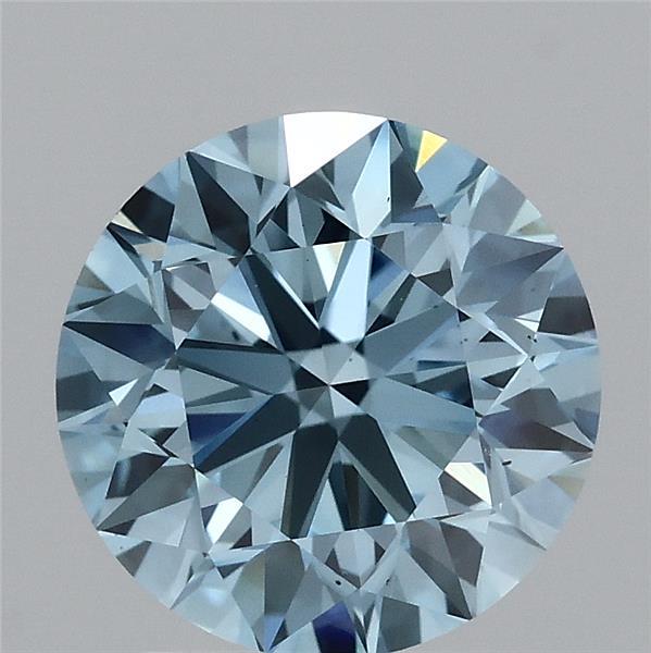 2.46 Carat Round Lab Grown Diamond, Excellent Cut, Fancy Vivid Blue Color, VS2 Clarity