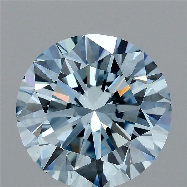 2.01 Carat Round Lab Grown Diamond, Excellent Cut, Fancy Vivid Blue Color, VS1 Clarity