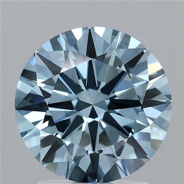 2.06 Carat Round Lab Grown Diamond, Excellent Cut, Fancy Vivid Blue Color, VVS2 Clarity