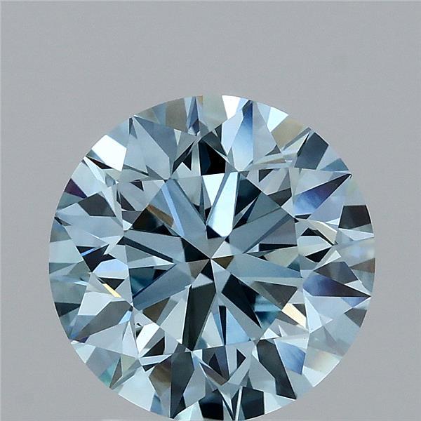 2.55 Carat Round Lab Grown Diamond, Excellent Cut, Fancy Vivid Blue Color, VS1 Clarity