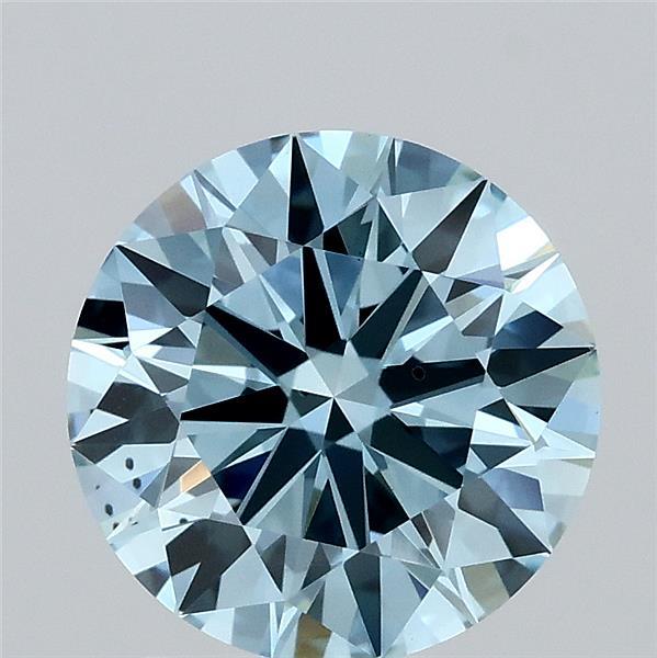 2.09 Carat Round Lab Grown Diamond, Ideal Cut, Fancy Vivid Blue Color, SI1 Clarity