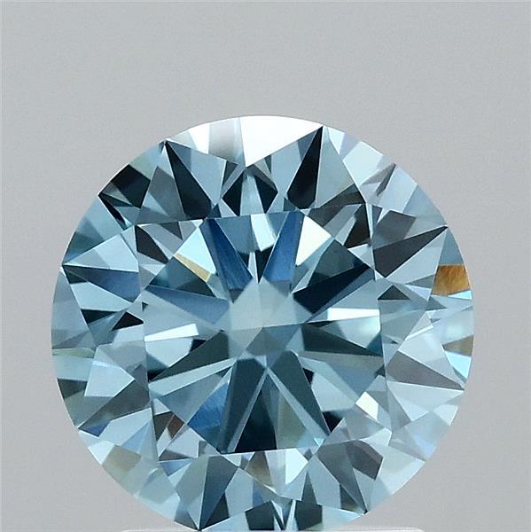 2.02 Carat Round Lab Grown Diamond, Ideal Cut, Fancy Vivid Blue Color, VVS2 Clarity