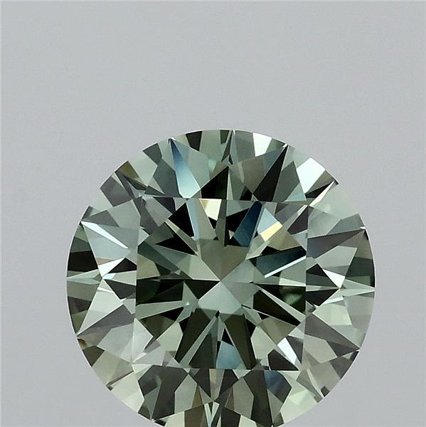 2.16 Carat Round Lab Grown Diamond, Excellent Cut, Fancy Vivid Green Color, VS1 Clarity