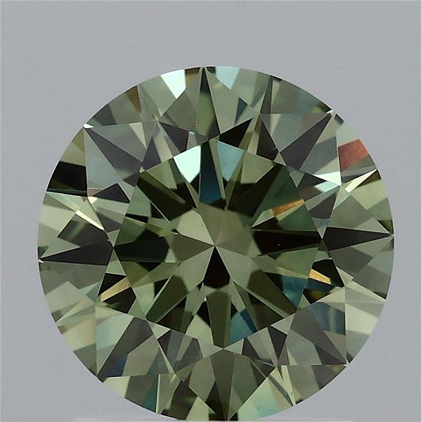 1.50 Carat Round Lab Grown Diamond, Excellent Cut, Fancy Vivid Green Color, VVS2 Clarity