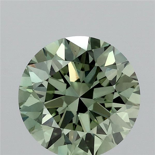 3.01 Carat Round Lab Grown Diamond, Excellent Cut, Fancy Vivid Green Color, VVS2 Clarity