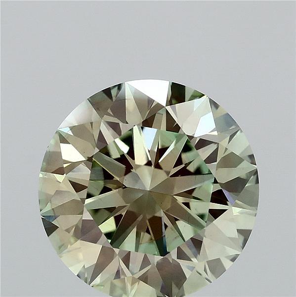 4.08 Carat Round Lab Grown Diamond, Ideal Cut, Fancy Yellowish Green Color, VS2 Clarity