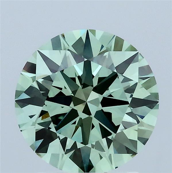 2.04 Carat Round Lab Grown Diamond, Ideal Cut, Fancy Vivid Green Color, VVS2 Clarity