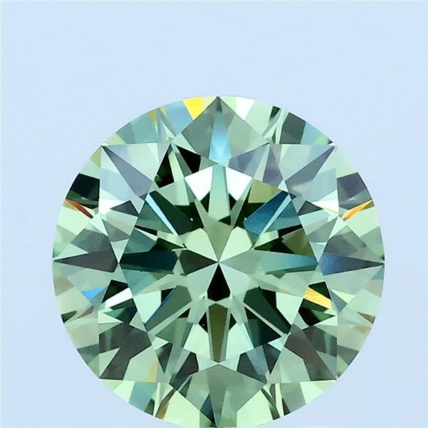 2.01 Carat Round Lab Grown Diamond, Ideal Cut, Fancy Vivid Green Color, VS1 Clarity