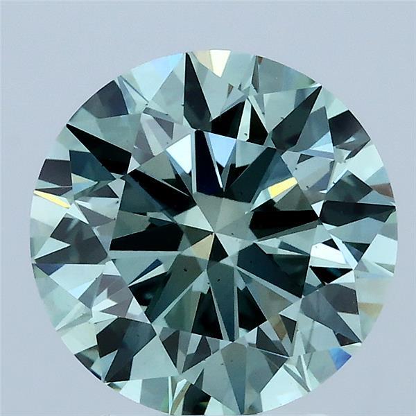 3.02 Carat Round Lab Grown Diamond, Ideal Cut, Fancy Intense Green Color, VS2 Clarity