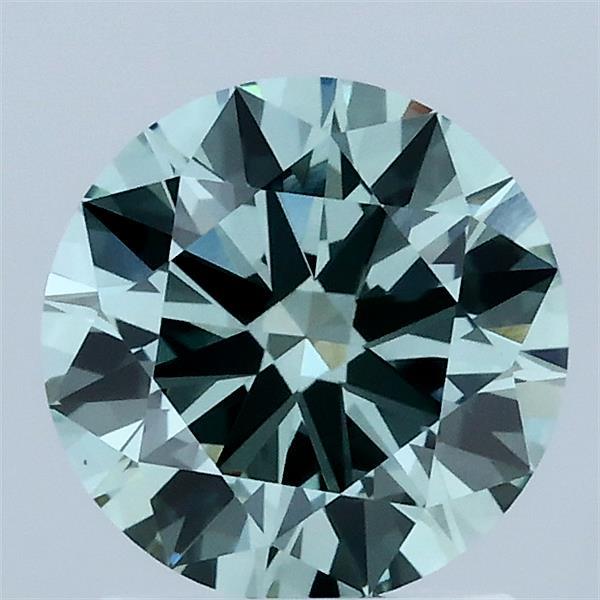 1.50 Carat Round Lab Grown Diamond, Ideal Cut, Fancy Vivid Green Color, VS1 Clarity