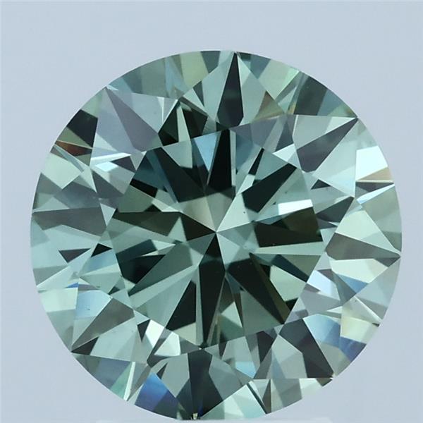 2.99 Carat Round Lab Grown Diamond, Excellent Cut, Fancy Vivid Green Color, VS2 Clarity