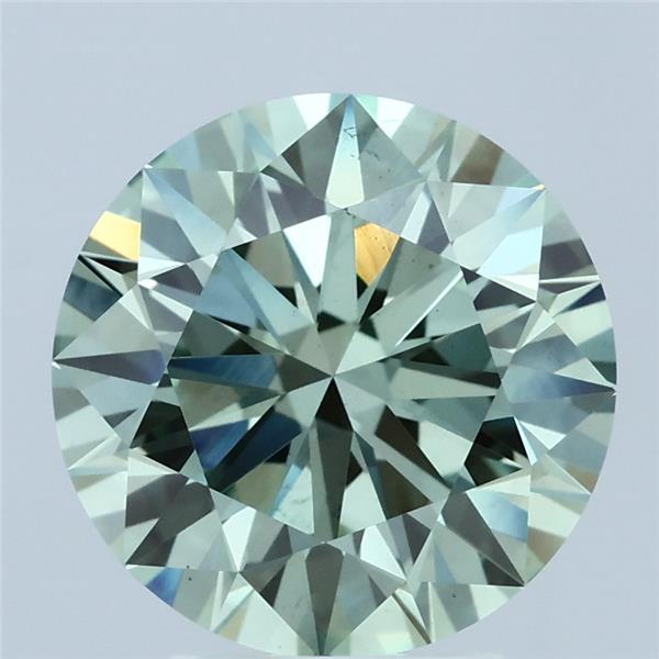 3.70 Carat Round Lab Grown Diamond, Ideal Cut, Fancy Intense Green Color, VS2 Clarity