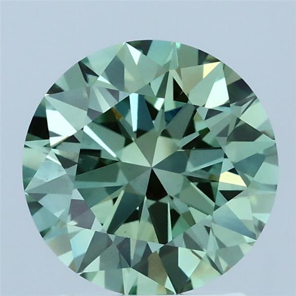 1.91 Carat Round Lab Grown Diamond, Ideal Cut, Fancy Vivid Green Color, VS1 Clarity