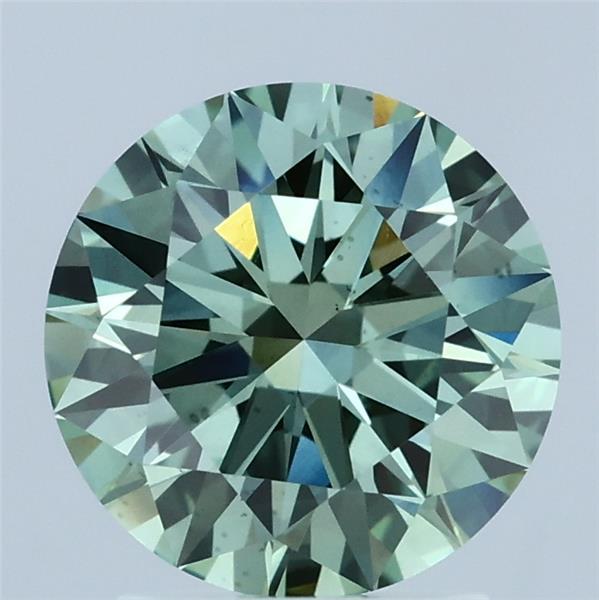 2.00 Carat Round Lab Grown Diamond, Ideal Cut, Fancy Vivid Green Color, VS2 Clarity
