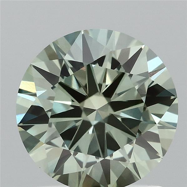 1.38 Carat Round Lab Grown Diamond, Excellent Cut, Fancy Vivid Green Color, VVS2 Clarity