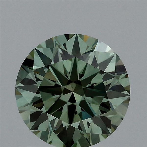 1.51 Carat Round Lab Grown Diamond, Ideal Cut, Fancy Vivid Green Color, VS1 Clarity