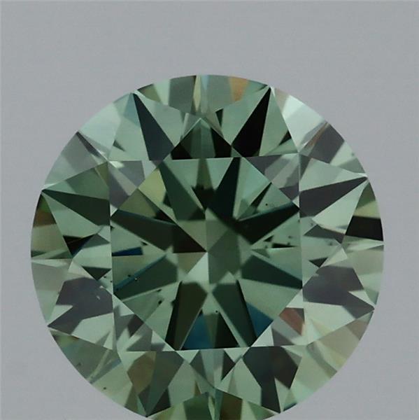 1.37 Carat Round Lab Grown Diamond, Excellent Cut, Fancy Vivid Green Color, VS2 Clarity