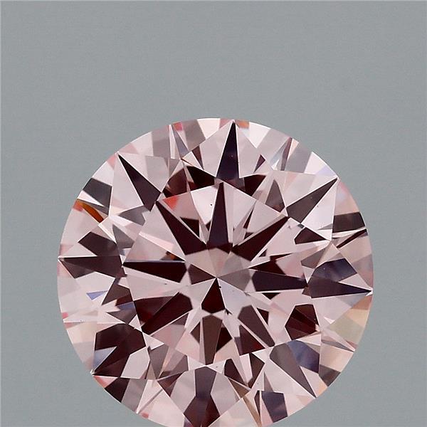 1.98 Carat Round Lab Grown Diamond, Excellent Cut, Fancy Intense Pink Color, VS1 Clarity