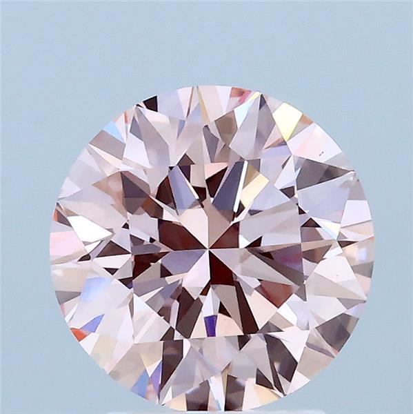2.00 Carat Round Lab Grown Diamond, Excellent Cut, Fancy Intense Pink Color, VVS2 Clarity