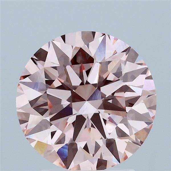 2.50 Carat Round Lab Grown Diamond, Ideal Cut, Fancy Intense Pink Color, VVS2 Clarity