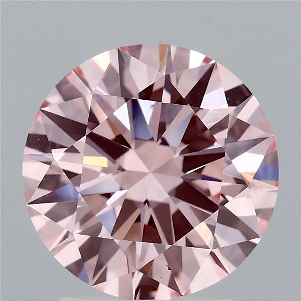2.42 Carat Round Lab Grown Diamond, Excellent Cut, Fancy Intense Pink Color, VS1 Clarity
