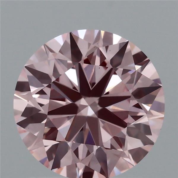 1.55 Carat Round Lab Grown Diamond, Ideal Cut, Fancy Intense Pink Color, VS1 Clarity