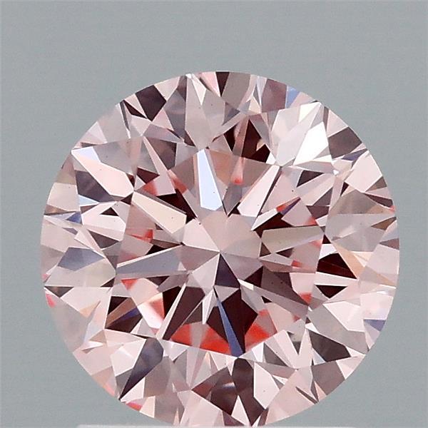 1.69 Carat Round Lab Grown Diamond, Excellent Cut, Fancy Intense Pink Color, VS1 Clarity
