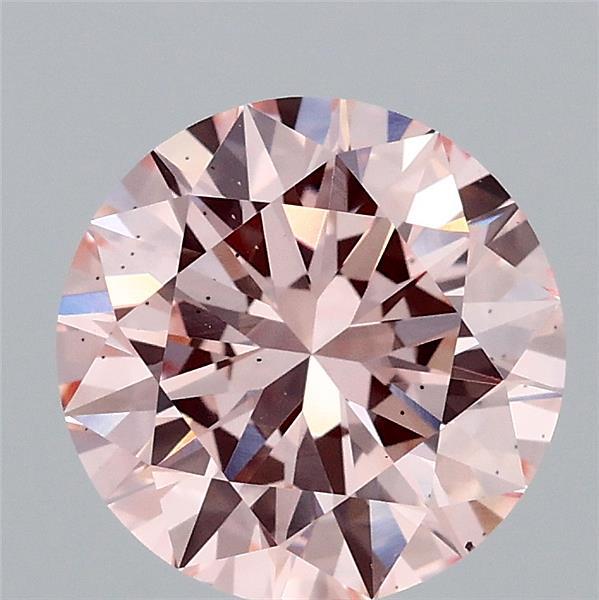 2.01 Carat Round Lab Grown Diamond, Very Good Cut, Fancy Intense Pink Color, SI1 Clarity