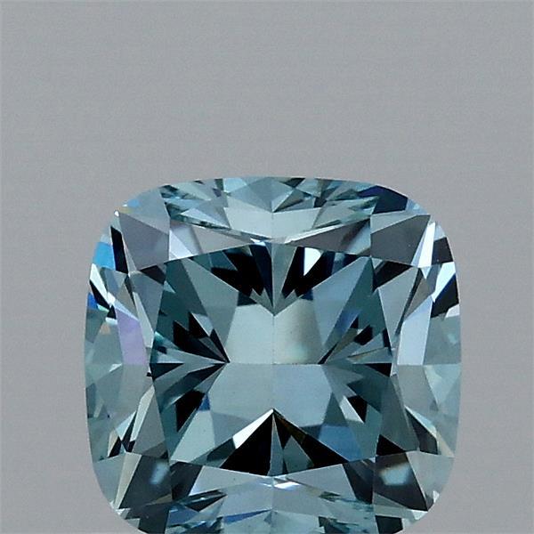 1.20 Carat Square Cushion Lab Grown Diamond, Fancy Vivid Blue Color, VVS2 Clarity