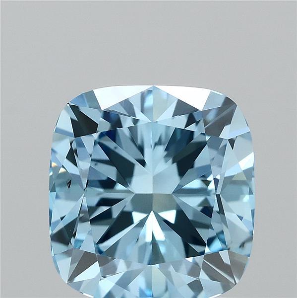 2.06 Carat Square Cushion Lab Grown Diamond, Fancy Vivid Blue Color, VS2 Clarity