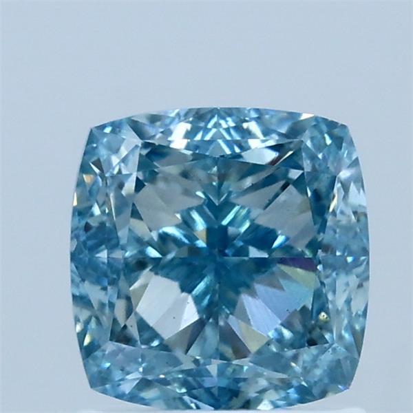 1.53 Carat Square Cushion Lab Grown Diamond, Fancy Intense Blue Color, VS2 Clarity
