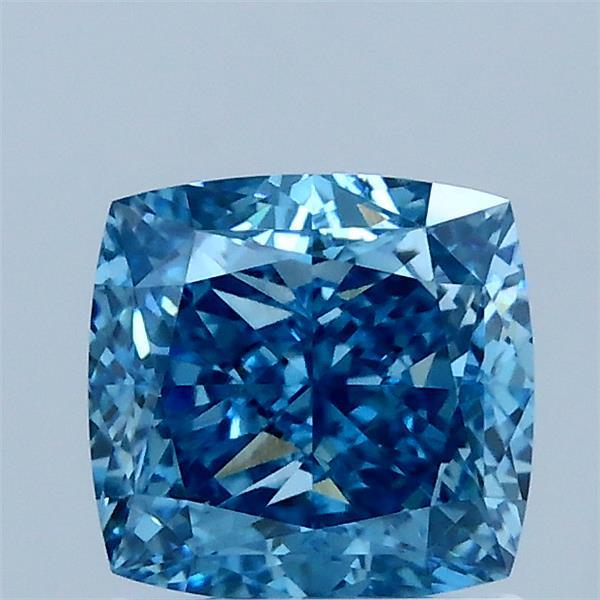 1.56 Carat Square Cushion Lab Grown Diamond, Fancy Vivid Blue Color, VVS2 Clarity